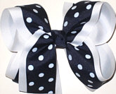 Large White and Navy Large Overlay School Bow